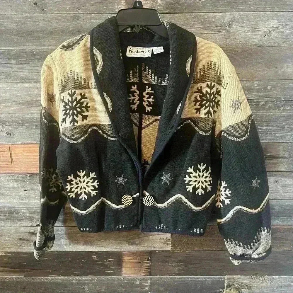 Flashback Vintage Bolero Jacket Southwestern Look Size Small Taupe and Brown - Picture 6 of 6